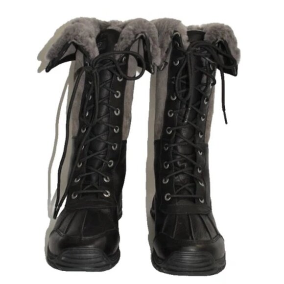$350 UGG Adirondack Tall Knee Black Leather Suede BOOTS Snow Winter 8.5 (MG18) - Picture 2 of 6